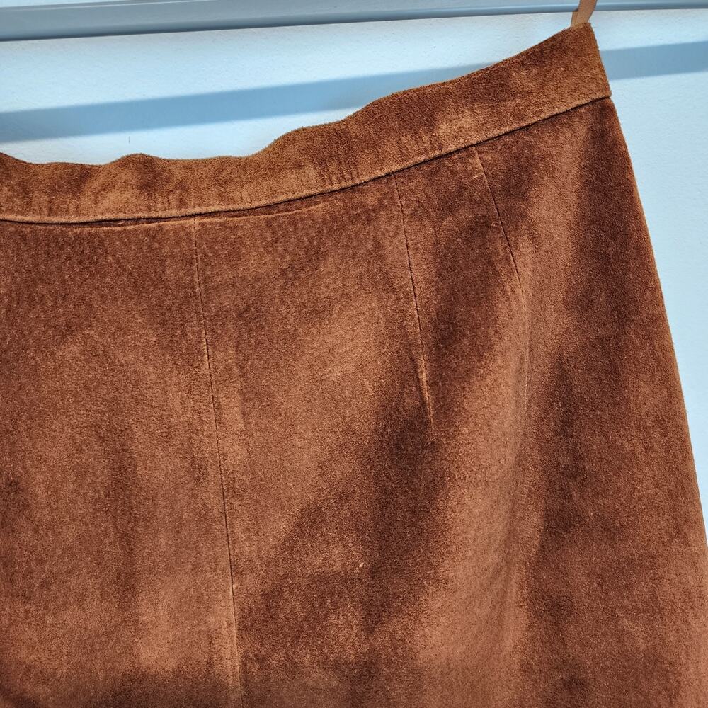 Vintage Pia Rucci Suede Skirt Size 4 23" Cognac Back Slit Knee Length Festival - Picture 6 of 11